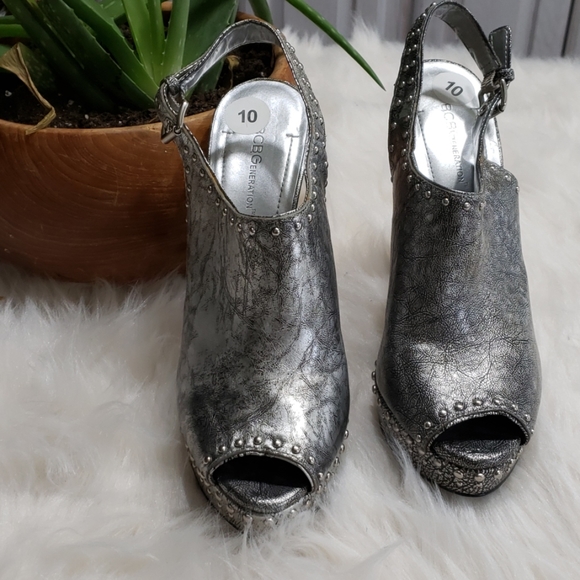 BCBGeneration Shoes - BCBGeneration Metallic Studded Peep-toe Slingback.